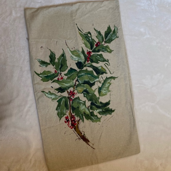 Vintage Christmas Pottery Barn Water Color Holly Branch Pillow Cover - Picture 3 of 8